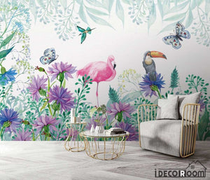 floral flamingo wallpaper wall murals IDCWP-HL-000241
