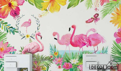 Image of Modern tropical plant flamingo Nordic wallpaper wall murals IDCWP-HL-000243