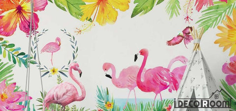 Image of Modern tropical plant flamingo Nordic wallpaper wall murals IDCWP-HL-000243