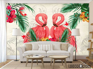 Southeast Asian tropical plant flamingo bedside wallpaper wall murals IDCWP-HL-000249
