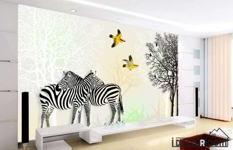Image of Nordic  zebra tree oil painting sofa wallpaper wall murals IDCWP-HL-000250
