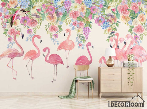 Image of Modern minimalist  flamingo floral Nordic wallpaper wall murals IDCWP-HL-000251