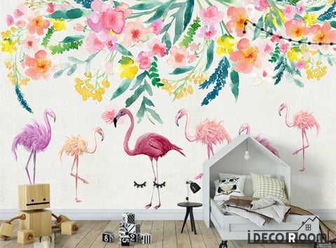 Image of Modern minimalist flamingo floral Nordic wallpaper wall murals IDCWP-HL-000253