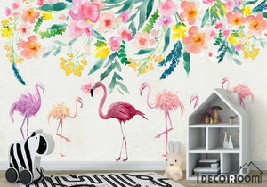 Modern minimalist flamingo floral Nordic wallpaper wall murals IDCWP-HL-000253