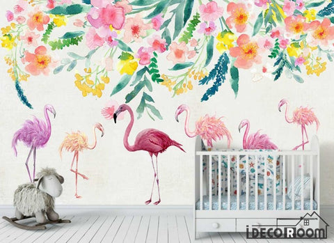 Image of Modern minimalist flamingo floral Nordic wallpaper wall murals IDCWP-HL-000253