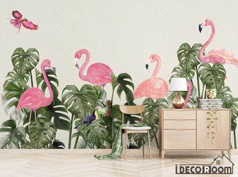 Image of Scandinavian flamingo turtle leaves wallpaper wall murals IDCWP-HL-000255