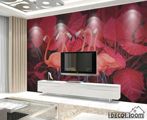 Red tropical plant leaves flamingo wallpaper wall murals IDCWP-HL-000257