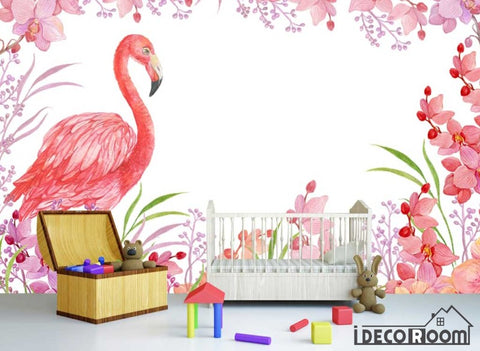Image of floral flamingo wallpaper wall murals IDCWP-HL-000258