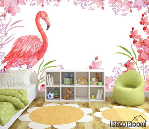 Image of floral flamingo wallpaper wall murals IDCWP-HL-000258