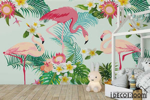 minimalist pastoral flamingo tropical rainforest wallpaper wall murals IDCWP-HL-000263