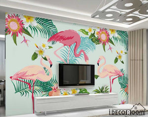 minimalist pastoral flamingo tropical rainforest wallpaper wall murals IDCWP-HL-000263