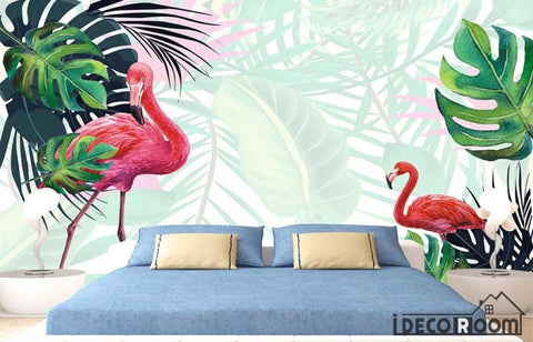 Image of Scandinavian plantain turtle leaf flamingo wallpaper wall murals IDCWP-HL-000270