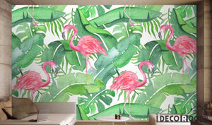 Northern Plantain Leaf Monstera Flamingo  wallpaper wall murals IDCWP-HL-000273