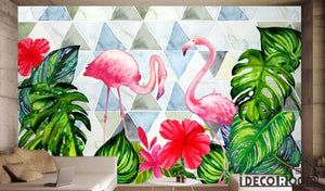 Nordic tropical plants geometric flamingo  wallpaper wall murals IDCWP-HL-000274