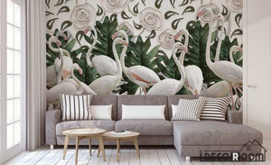 Vintage Embossed Rose Flamingo Turtle Leaf wallpaper wall murals IDCWP-HL-000293