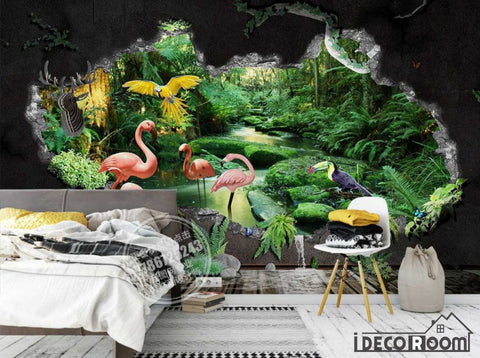 Image of seaside tropical plants flamingo landscape wallpaper wall murals IDCWP-HL-000296