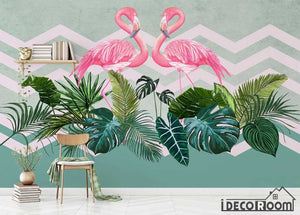 Nordic minimalist tropical plant flamingo sofa wallpaper wall murals IDCWP-HL-000298