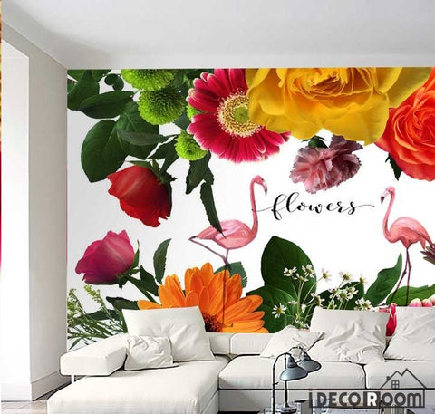 Image of tropical plant flowers English flamingo wallpaper wall murals IDCWP-HL-000313