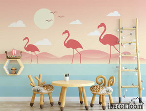 art flamingo illustration wallpaper wall murals IDCWP-HL-000317