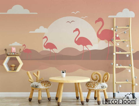Image of art flamingo illustration wallpaper wall murals IDCWP-HL-000318
