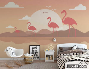 art flamingo illustration wallpaper wall murals IDCWP-HL-000318