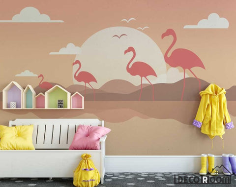 Image of art flamingo illustration wallpaper wall murals IDCWP-HL-000318