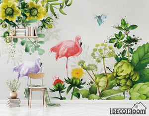 Nordic style minimalist  plant flamingo wallpaper wall murals IDCWP-HL-000320