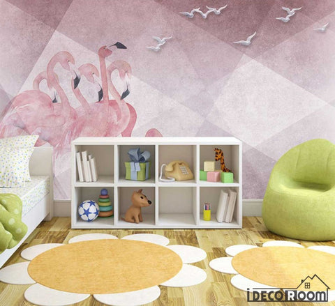 Image of beautiful pink flamingo embossed bird geometric wallpaper wall murals IDCWP-HL-000321