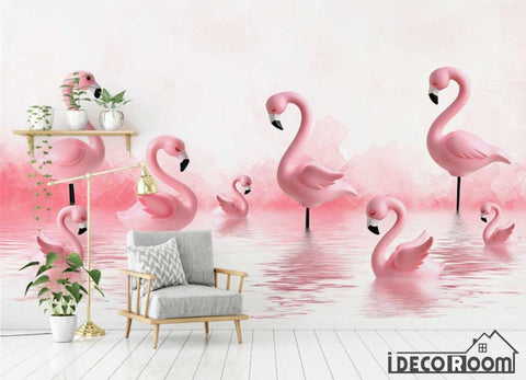 Image of Modern Minimalist 3D Flamingo wallpaper wall murals IDCWP-HL-000324