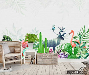 Modern tropical plant flamingo wallpaper wall murals IDCWP-HL-000325
