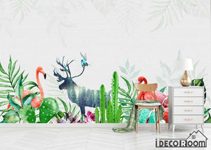 Modern tropical plant flamingo wallpaper wall murals IDCWP-HL-000325