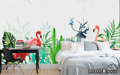 Image of Modern tropical plant flamingo wallpaper wall murals IDCWP-HL-000325