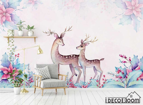Image of Modern minimalist plant floral elk parlor sofa wallpaper wall murals IDCWP-HL-000327