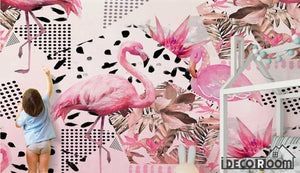geometric tropical plant flamingo sofa wallpaper wall murals IDCWP-HL-000331