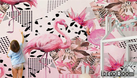 Image of geometric tropical plant flamingo sofa wallpaper wall murals IDCWP-HL-000331