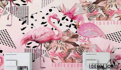 Image of geometric tropical plant flamingo sofa wallpaper wall murals IDCWP-HL-000331