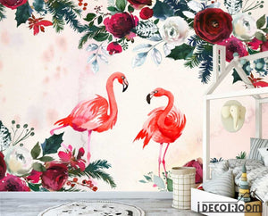 Modern minimalist Nordic flamingo floral wallpaper wall murals IDCWP-HL-000332