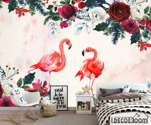 Modern minimalist Nordic flamingo floral wallpaper wall murals IDCWP-HL-000332