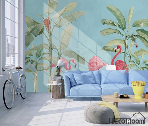 Image of Scandinavian Tropical Plant Flamingo wallpaper wall murals IDCWP-HL-000337