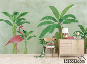 Nordic tropical plant plantain tree flamingo wallpaper wall murals IDCWP-HL-000340