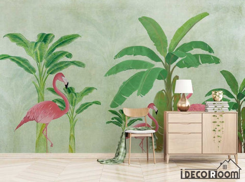Image of Nordic tropical plant plantain tree flamingo wallpaper wall murals IDCWP-HL-000340