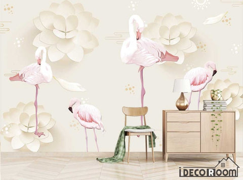 Image of Nordic minimalist elegant 3D geometric flamingo wallpaper wall murals IDCWP-HL-000351