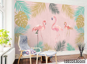 Scandinavian tropical plant Flamingo  wallpaper wall murals IDCWP-HL-000352