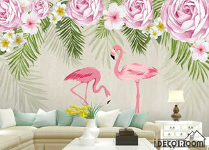 Nordic pastoral flamingo  wallpaper wall murals IDCWP-HL-000353