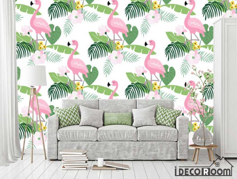 Image of Nordic abstract flamingo banana leaf wallpaper wall murals IDCWP-HL-000356