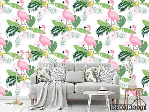 Image of Nordic abstract flamingo banana leaf wallpaper wall murals IDCWP-HL-000356