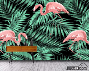 European retro banana leaf flamingo wallpaper wall murals IDCWP-HL-000359