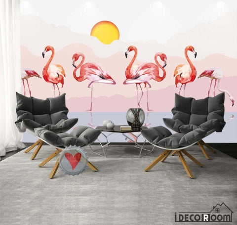 Image of Jane Eurasian  romantic pink flamingo wallpaper wall murals IDCWP-HL-000362