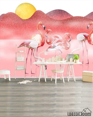 Modern elegant  flamingo feather sun Nordic wallpaper wall murals IDCWP-HL-000363