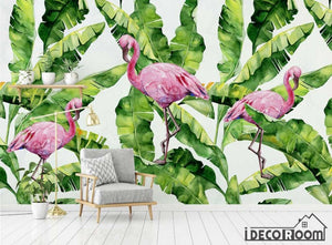 Nordic plant banana leaf flamingo wallpaper wall murals IDCWP-HL-000372
